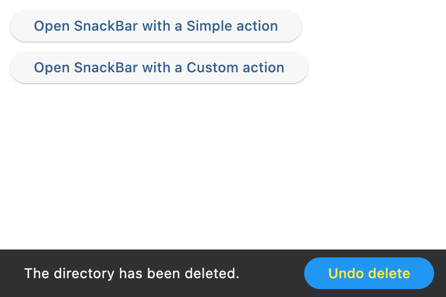 Snack bar with a custom action